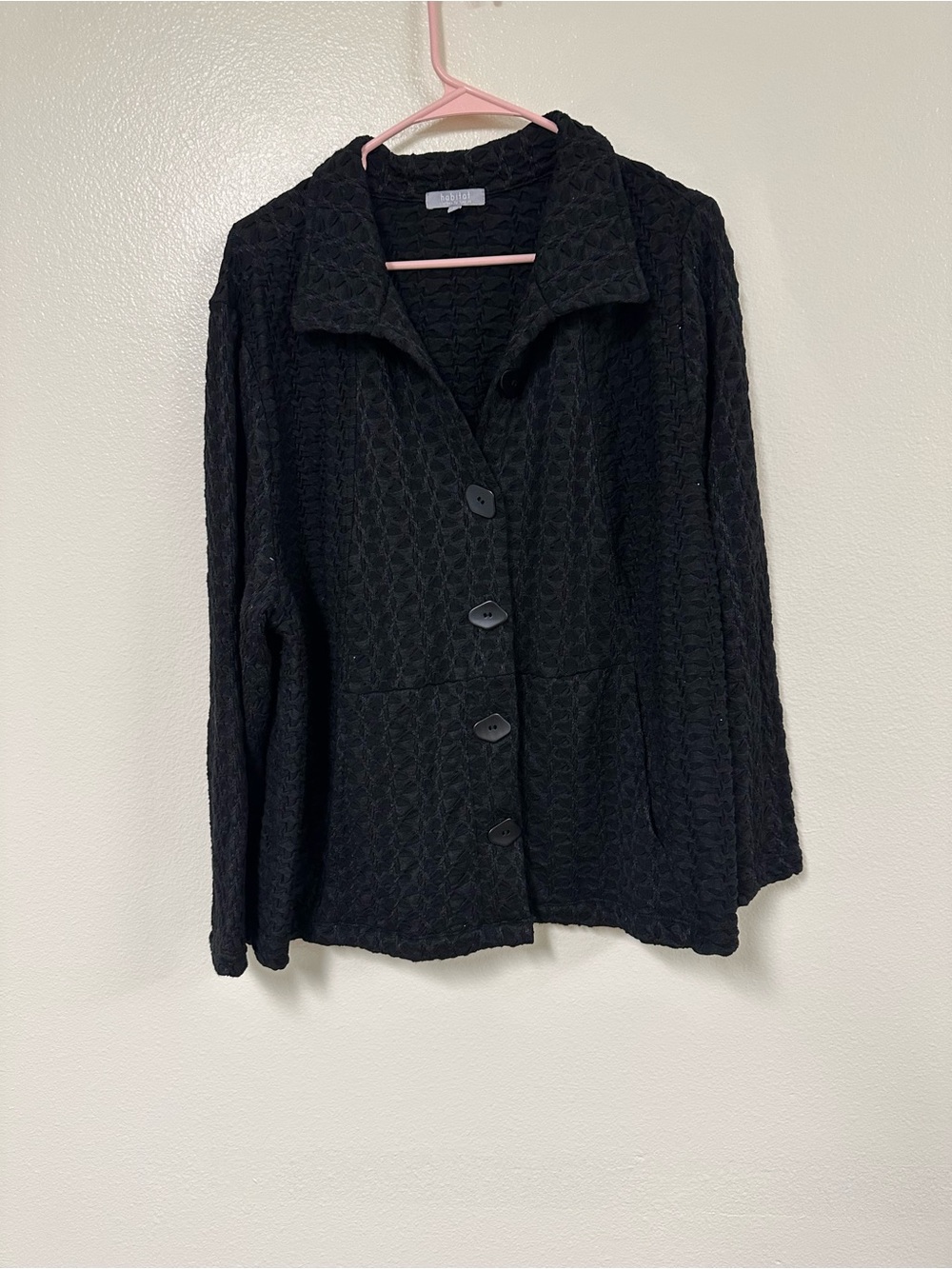 Habitat Clothes to Live in Black Textured Crinkle Button Front Jacker